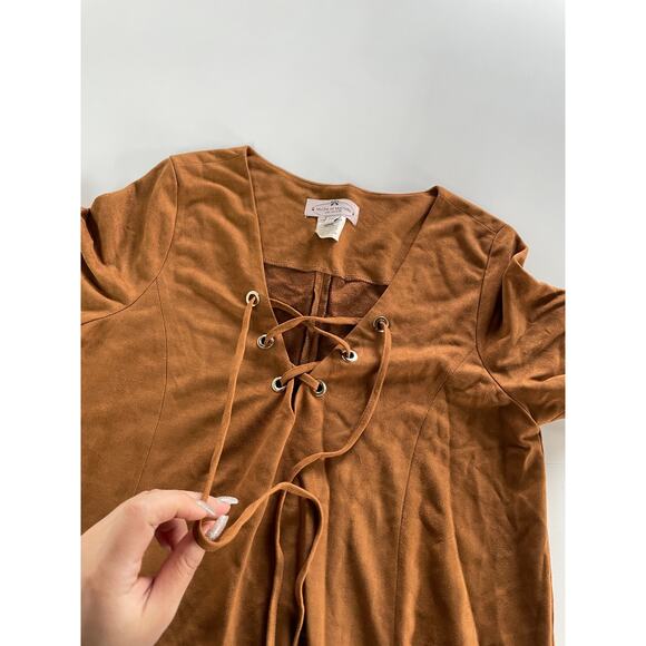 Muche et Muchette Dress Womens One Size Brown Eyelet Hem Faux Suede Boho - Picture 9 of 9